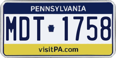 PA license plate MDT1758