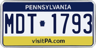 PA license plate MDT1793