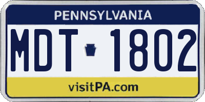 PA license plate MDT1802