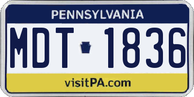 PA license plate MDT1836