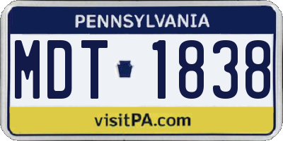 PA license plate MDT1838