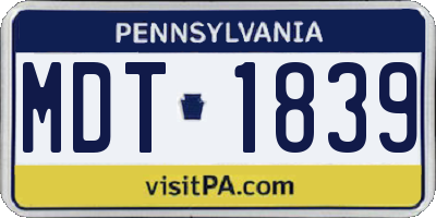 PA license plate MDT1839
