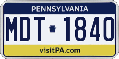 PA license plate MDT1840