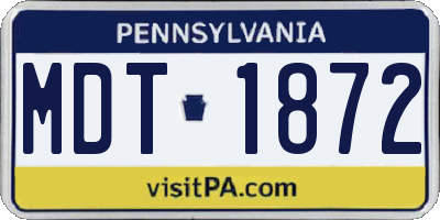 PA license plate MDT1872