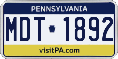 PA license plate MDT1892