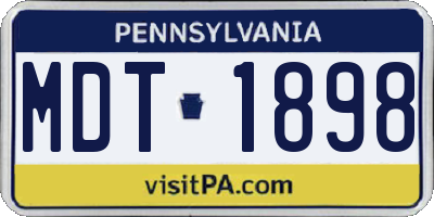 PA license plate MDT1898