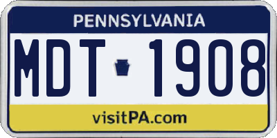 PA license plate MDT1908