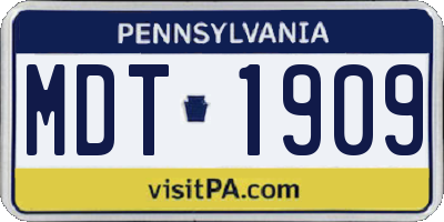 PA license plate MDT1909