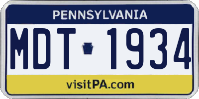 PA license plate MDT1934