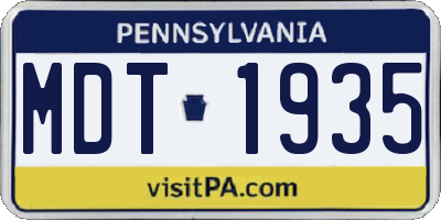 PA license plate MDT1935