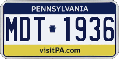 PA license plate MDT1936