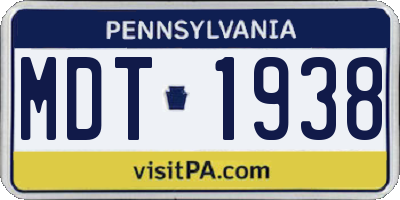 PA license plate MDT1938