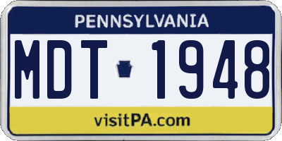PA license plate MDT1948