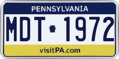 PA license plate MDT1972