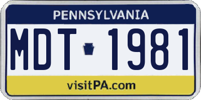 PA license plate MDT1981