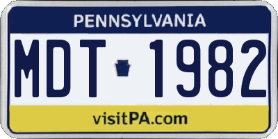 PA license plate MDT1982