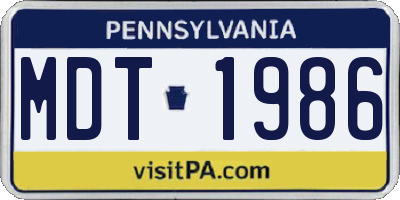 PA license plate MDT1986