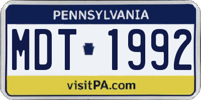 PA license plate MDT1992