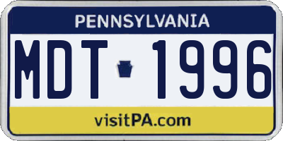 PA license plate MDT1996