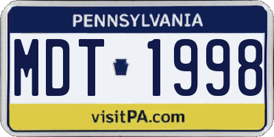 PA license plate MDT1998