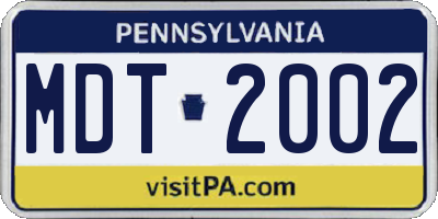 PA license plate MDT2002