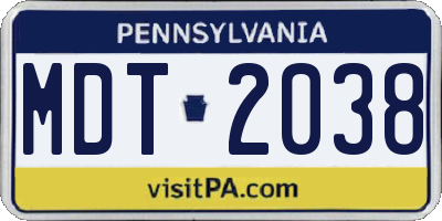 PA license plate MDT2038