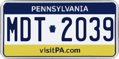 PA license plate MDT2039