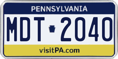PA license plate MDT2040