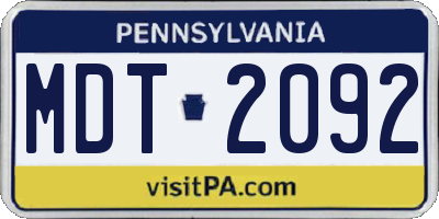 PA license plate MDT2092