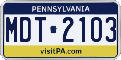 PA license plate MDT2103