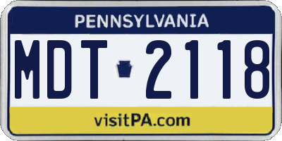 PA license plate MDT2118
