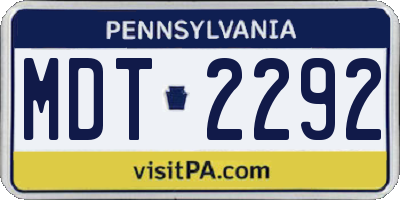 PA license plate MDT2292