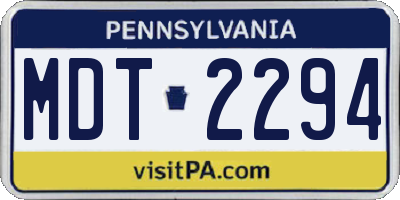 PA license plate MDT2294