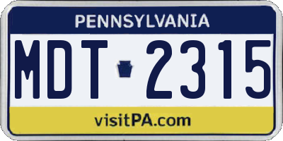 PA license plate MDT2315