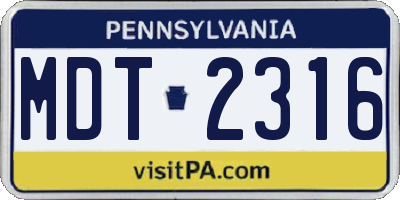 PA license plate MDT2316