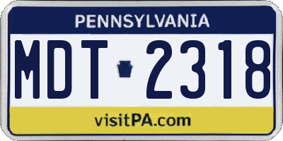 PA license plate MDT2318