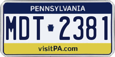 PA license plate MDT2381