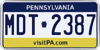 PA license plate MDT2387