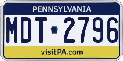 PA license plate MDT2796