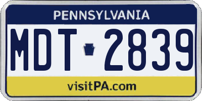 PA license plate MDT2839