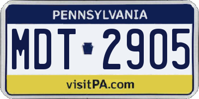 PA license plate MDT2905