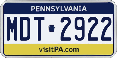 PA license plate MDT2922