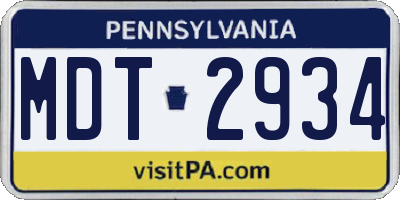 PA license plate MDT2934