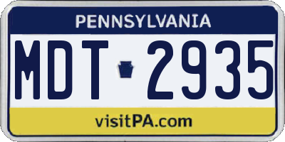 PA license plate MDT2935