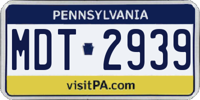PA license plate MDT2939
