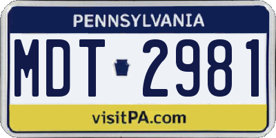 PA license plate MDT2981