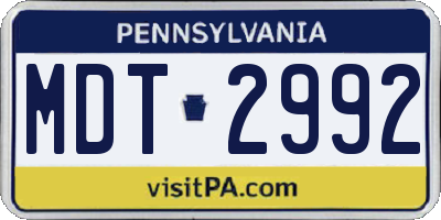 PA license plate MDT2992