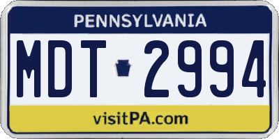 PA license plate MDT2994