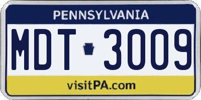 PA license plate MDT3009