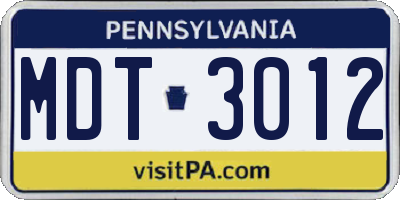 PA license plate MDT3012